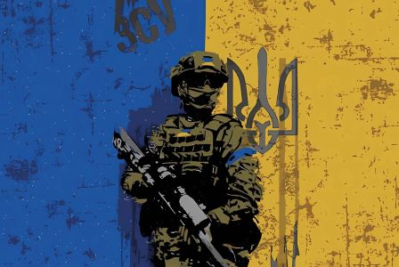 Прапор ЗСУ України з військовим (prapor-afu-ua)